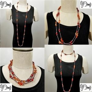 Carnelian Agate Necklace Seed Bead & Rhinestones